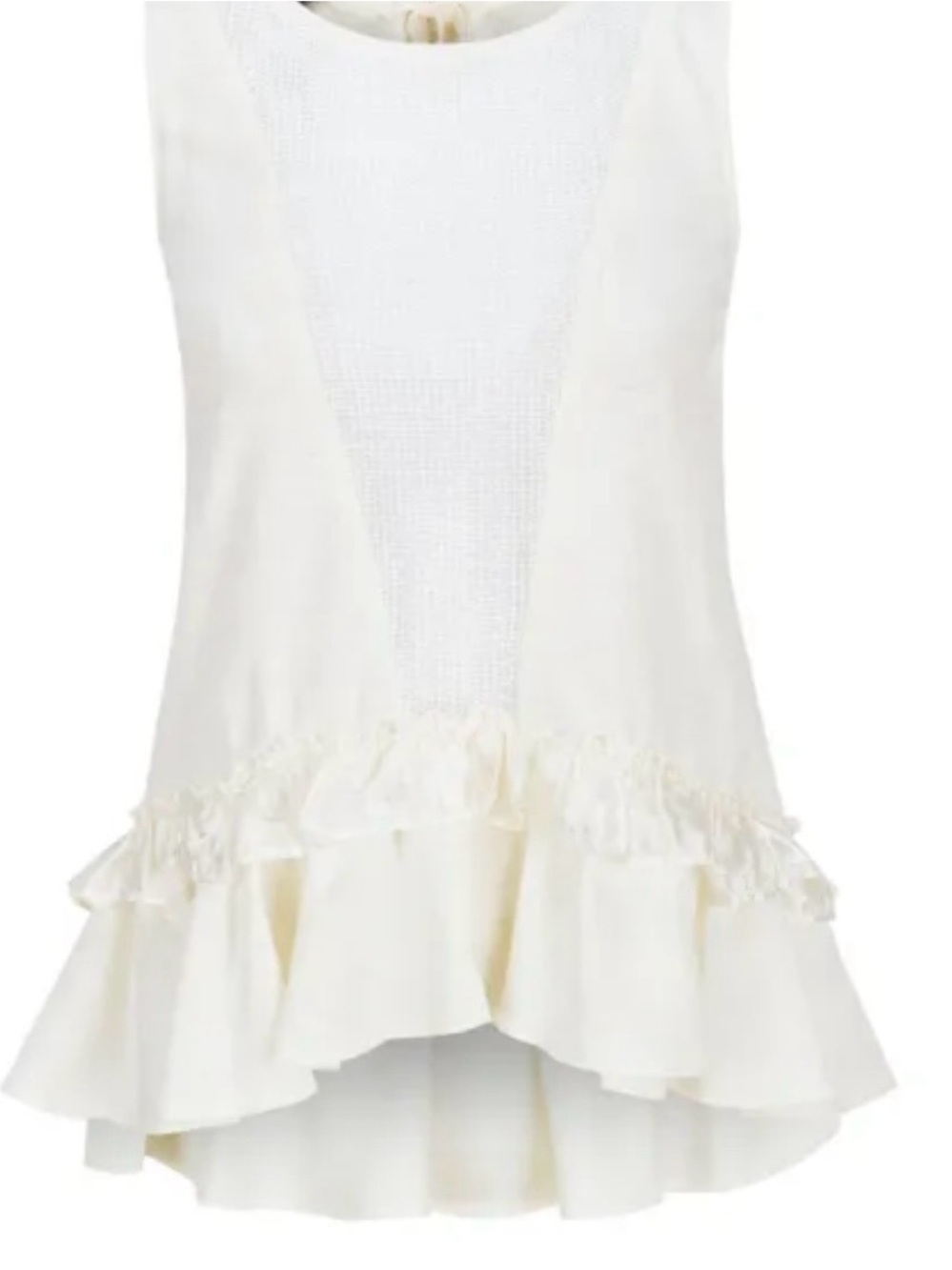 Pinko Cream Ruffled Sleeveless Carrello Top. Retail price $949.